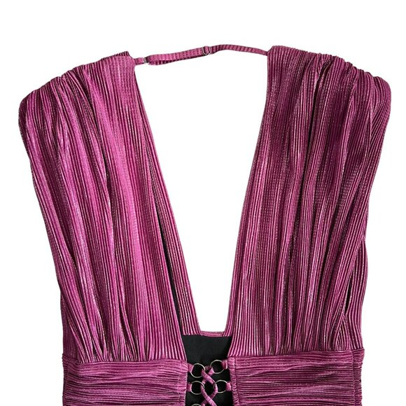 Sabina Musayev Judith Metallic Plunge Neck Pleated Layered Gown Purple Size XL - Picture 11 of 16